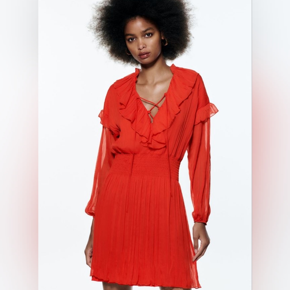 ZARA short ruffled red dress L